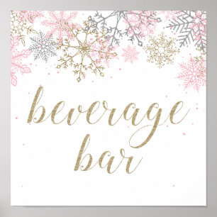 Affiche Winter Onederland Beverage Bar signe rose et or
