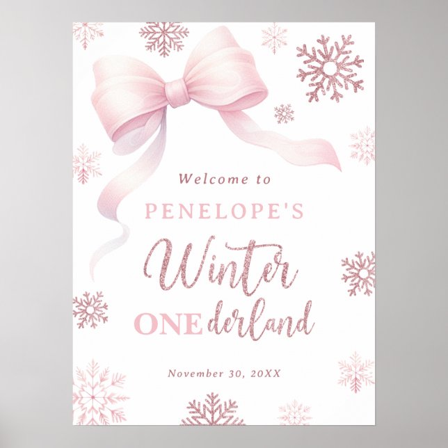 Affiche Winter Onederland Bow Girl 1st Birthday Welcome (Devant)
