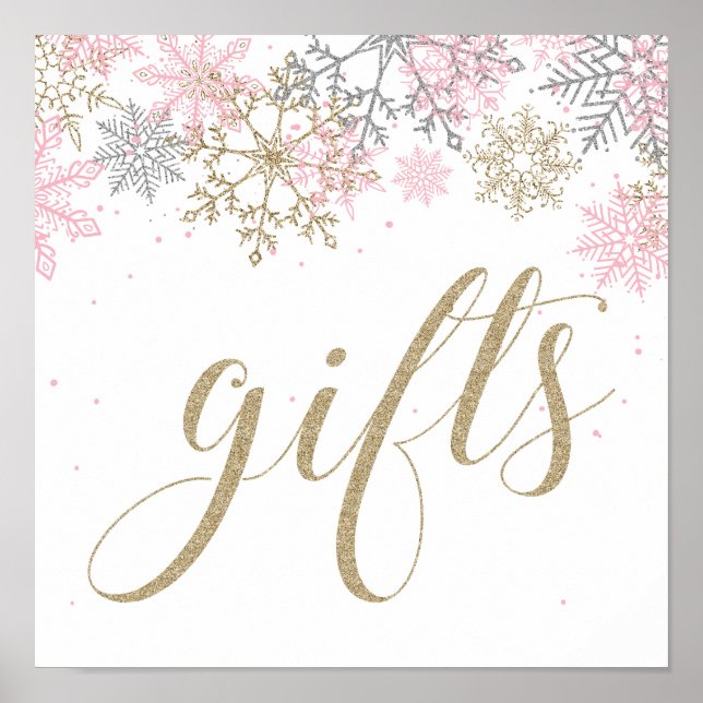 Affiche Winter Onederland Gifts Sign Pink and Gold (Devant)