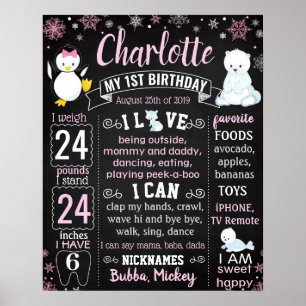 Affiche Winter Onederland Penguin First Birthday sign