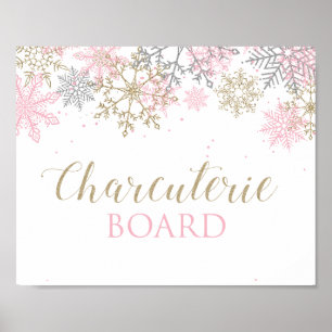 Affiche Winter Onederland Pink Snowflake Charcuterie Sign