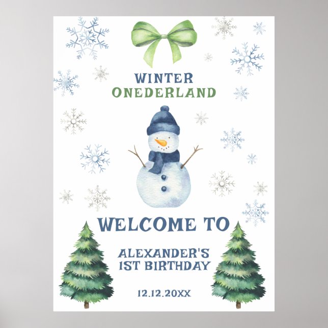 Affiche Winter Onederland Snowman 1er anniversaire (Devant)