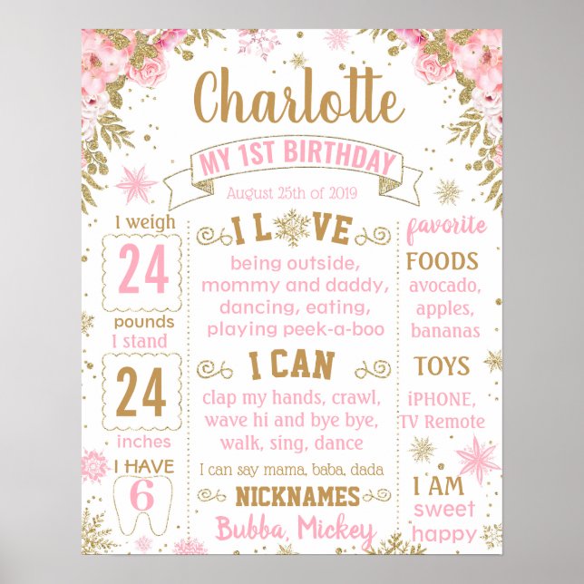 Affiche Winter Onederland Wonderland Birthday board (Devant)