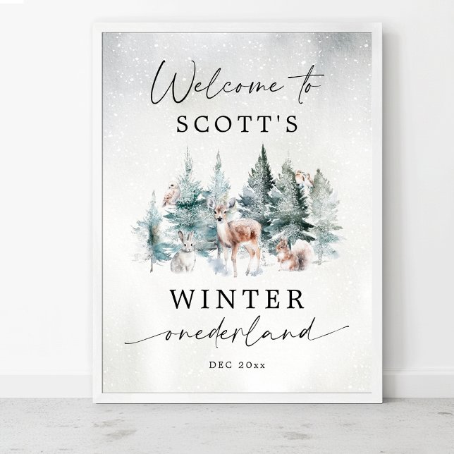 Affiche Winter ONEderland Woodland 1st Birthday Welcome (Créateur téléchargé)