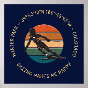 Affiche Winter Park, Colorado - Woman Skier, Golden Text