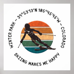 Affiche Winter Park, Colorado - Woman Skier, Texte noir