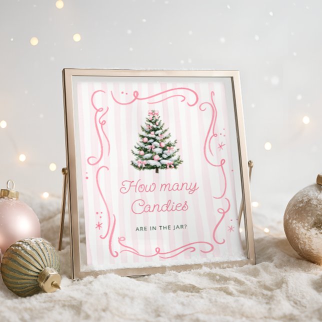 Affiche Winter Pink Bow Baby Shower Guess How Many Candies (Créateur téléchargé)