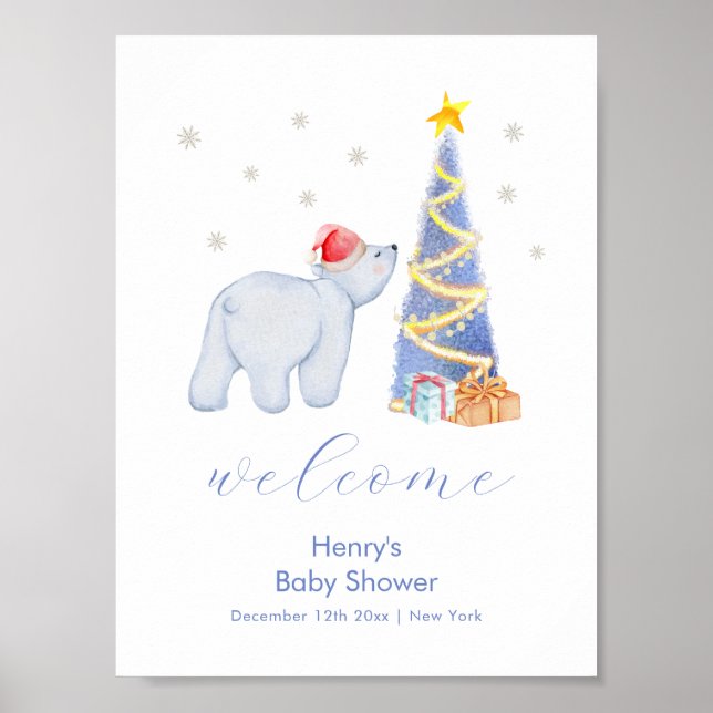 Affiche Winter Santa Polar Bear Baby Shower Welcome  (Devant)