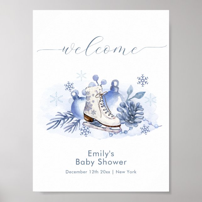 Affiche Winter Snowflake Ice Skate Baby Shower Welcome (Devant)