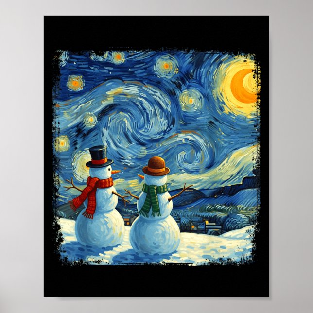 Affiche Winter Snowman Van Gogh Starry Night Christmas  (Devant)