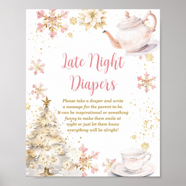 Affiche Winter Tea Party Baby Shower Late Night Diapers (Devant)
