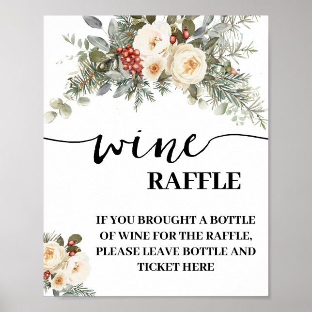 Affiche Winter White Floral Leave Wine Bottle Here Card (Devant)
