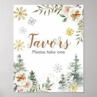 Winter White Floral Pine Trees Favor Sign