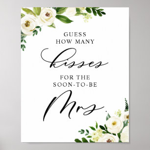 Affiche Winter White Flowers How Many Kisses Bridal Shower