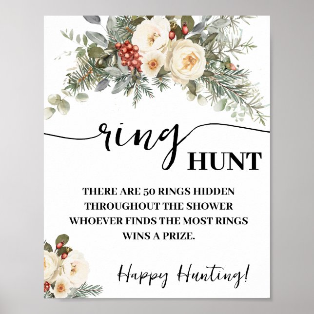 Affiche Winter White Flowers Ring Hunt Shower Game Sign (Devant)