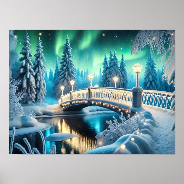 Affiche Winter Wonderland Aurora : Pont neigeux Art (Devant)