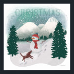 Affiche Winter Wonderland - Christmas Snowman<br><div class="desc">Winter Wonderland IV | Un mignon bonhomme de neige en accessoires hivernaux joue avec un chien dans la neige hivernale. | 57090HR</div>