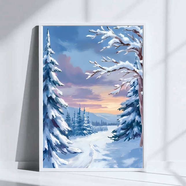 Affiche Winter Wonderland | Mountain Snow Nature Painting  (Créateur téléchargé)
