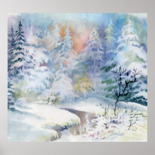 Affiche Winter Wonderland : Paysage aquarelle