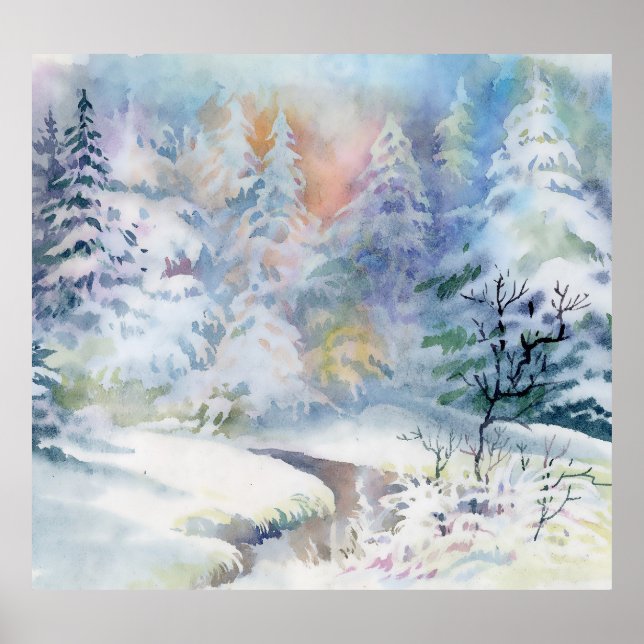Affiche Winter Wonderland : Paysage aquarelle (Devant)
