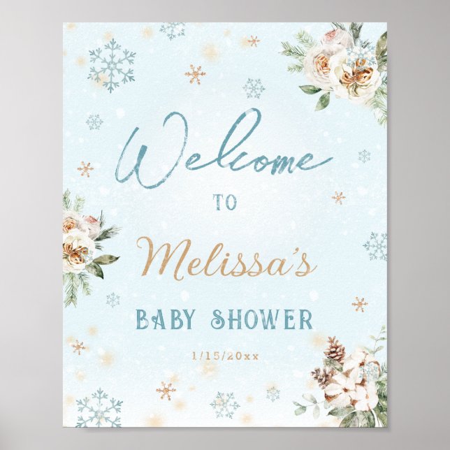 Affiche Winter Wonderland Snowflake Baby shower Bienvenue (Devant)