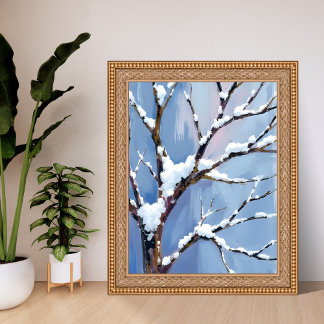 Affiche Winter Wonderland Snowy Tree Branches Painted