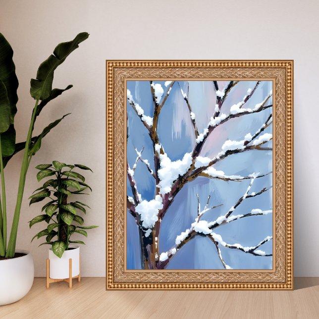 Affiche Winter Wonderland Snowy Tree Branches Painted (Créateur téléchargé)