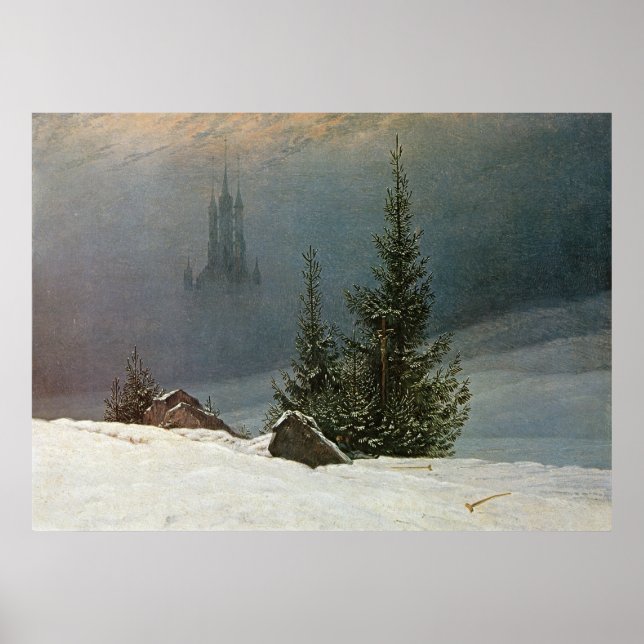 Affiche Winterlandschaft mit Kirche (Devant)