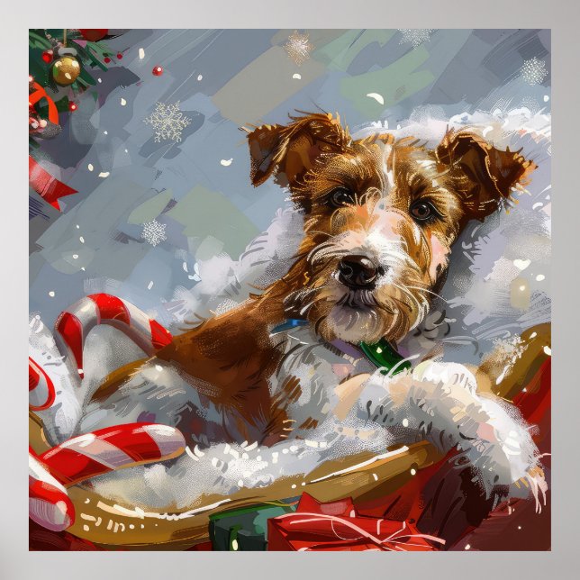 Affiche Wire Fox Terrier chien Noël festif  (Devant)