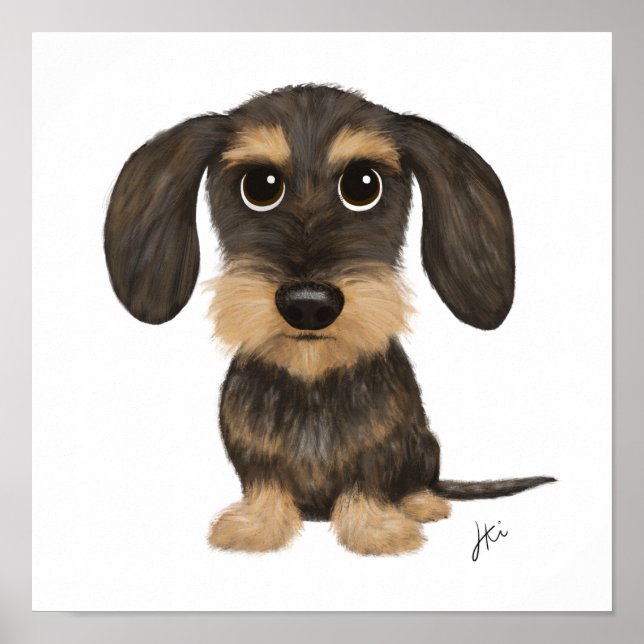 Affiche Wirehaired Dachshund | Cute Cartoon Dog Teckel (Devant)