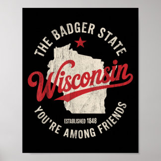 Affiche Wisconsin Badger State Rétro Star Hommes Femmes B