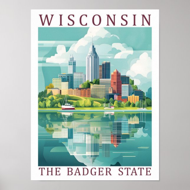 Affiche Wisconsin Badger State USA Travel Place (Devant)