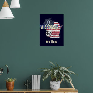 Affiche Wisconsin États-Unis Carte d'état Vintage USA