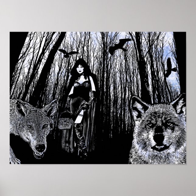 Affiche Witch and werewolves in the forest silhouette art (Devant)