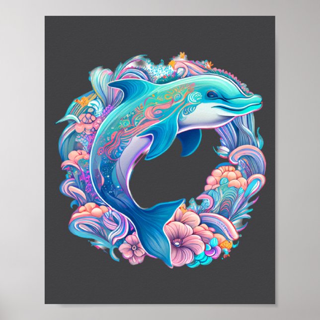 Affiche With Easter Festive Illustration Charming Dolphin (Devant)