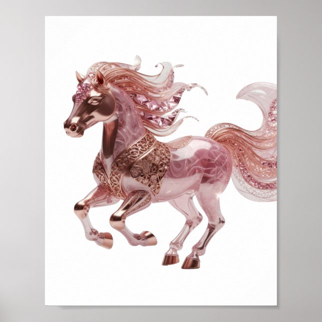 Affiche Witty Silver ROSE OR PINK HORSE Design Moderne (Devant)