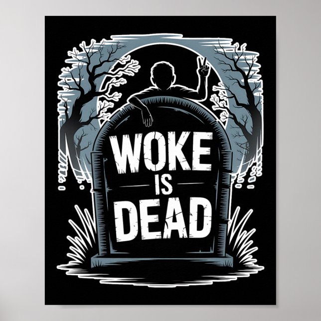 Affiche Woke Est Mort Halloween Graveyard Rétro Horror Zom (Devant)