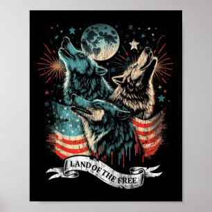 Affiche Wolf 4 juillet Drapeau américain hurlant America M