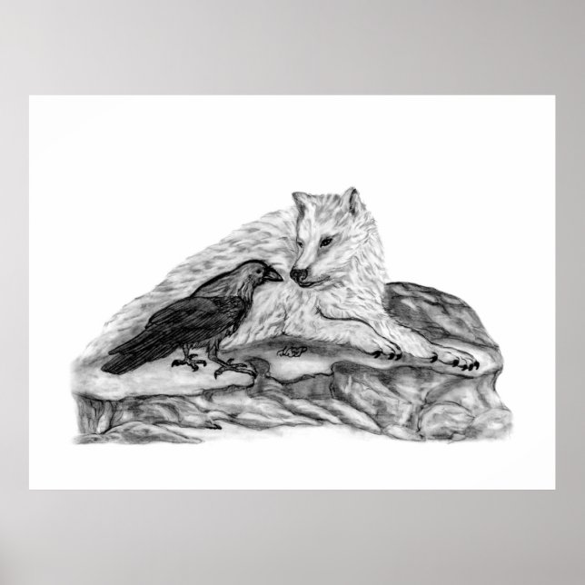 Affiche Wolf and Raven black and white design (Devant)