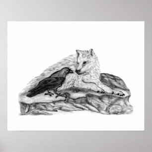Affiche Wolf and Raven black and white design