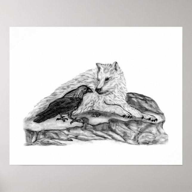 Affiche Wolf and Raven black and white design (Devant)