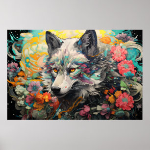 Affiche Wolf animal coloré Enchanter Abstrait