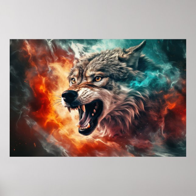 Affiche Wolf Animal Wilderness Mur Art coloré (Devant)