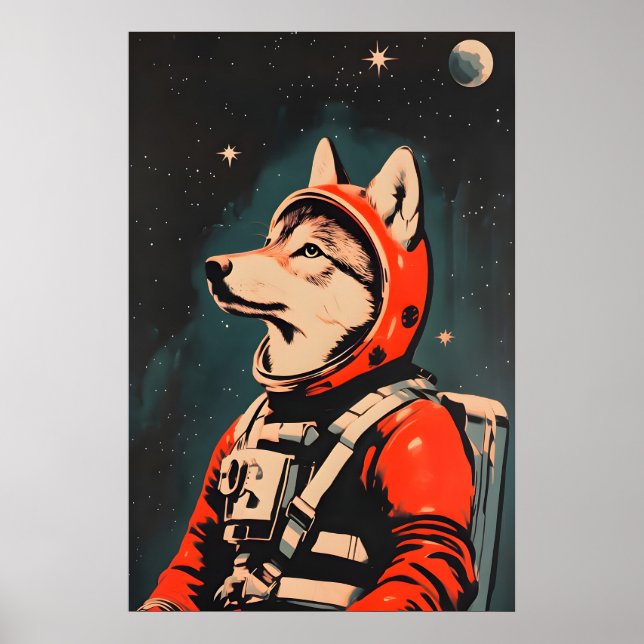 Affiche Wolf Astronaut Poster, Wolf Retro Print, Wolf (Devant)