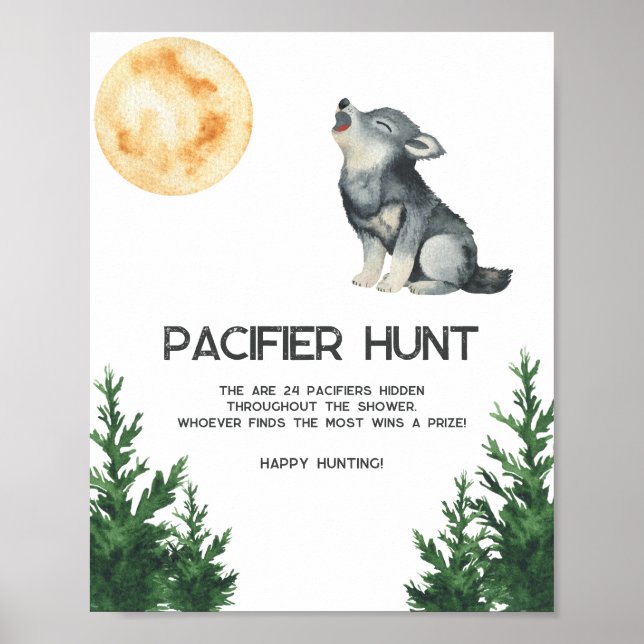 Affiche Wolf baby shower - Pacifier hunt game (Devant)