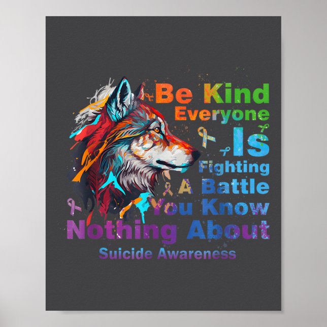 Affiche Wolf Be Kind Suicide Awareness Mental Health Suprt (Devant)