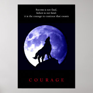 Affiche Wolf Blue Night Motivational Courage