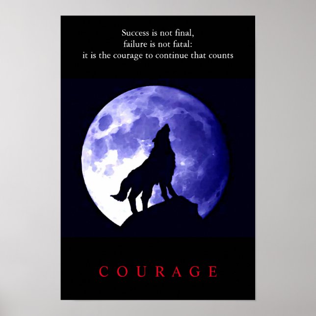Affiche Wolf Blue Night Motivational Courage (Devant)