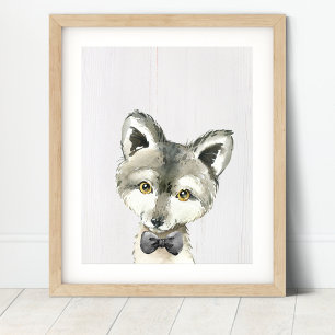 Affiche Wolf Bowtie Woodland Nursery Art Print