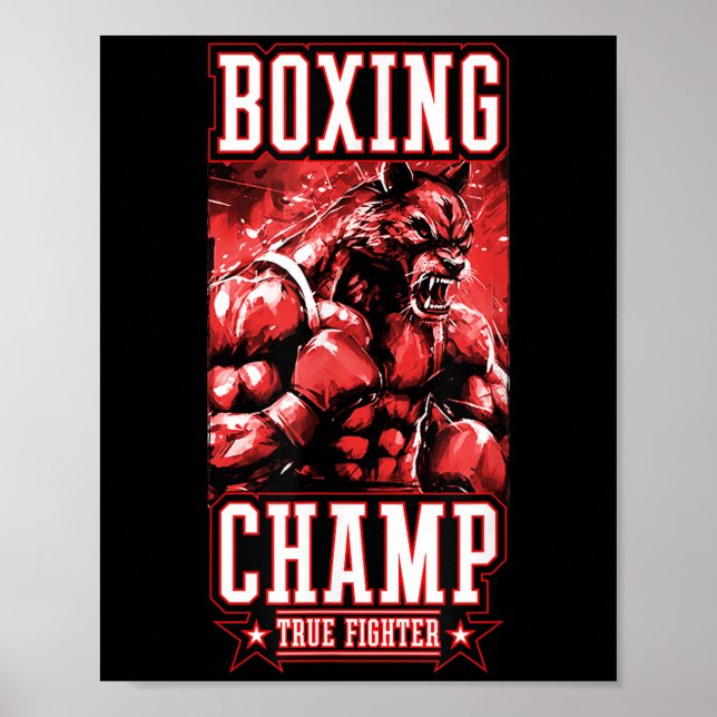 Affiche Wolf Boxing Champ _ Boxer Fighter Motivation  (Devant)